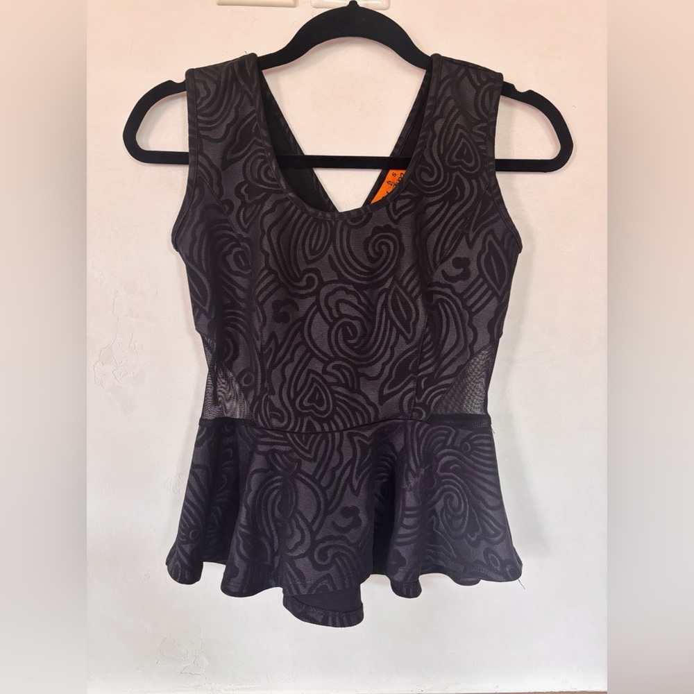 Voom by Joy Han Black Swirl Peplum Blouse